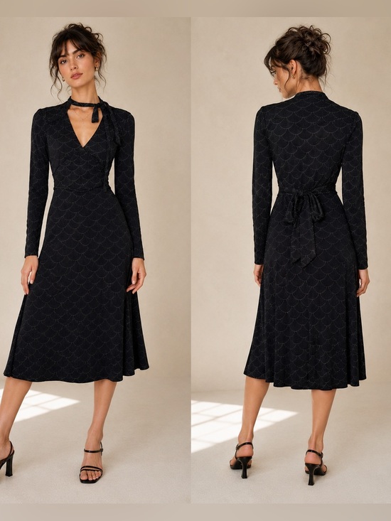 Betsey Johnson Dresses & Skirts - Vintage Y2K Betsey Johnson NY Black Midi Dress Tie Waist USA 6
